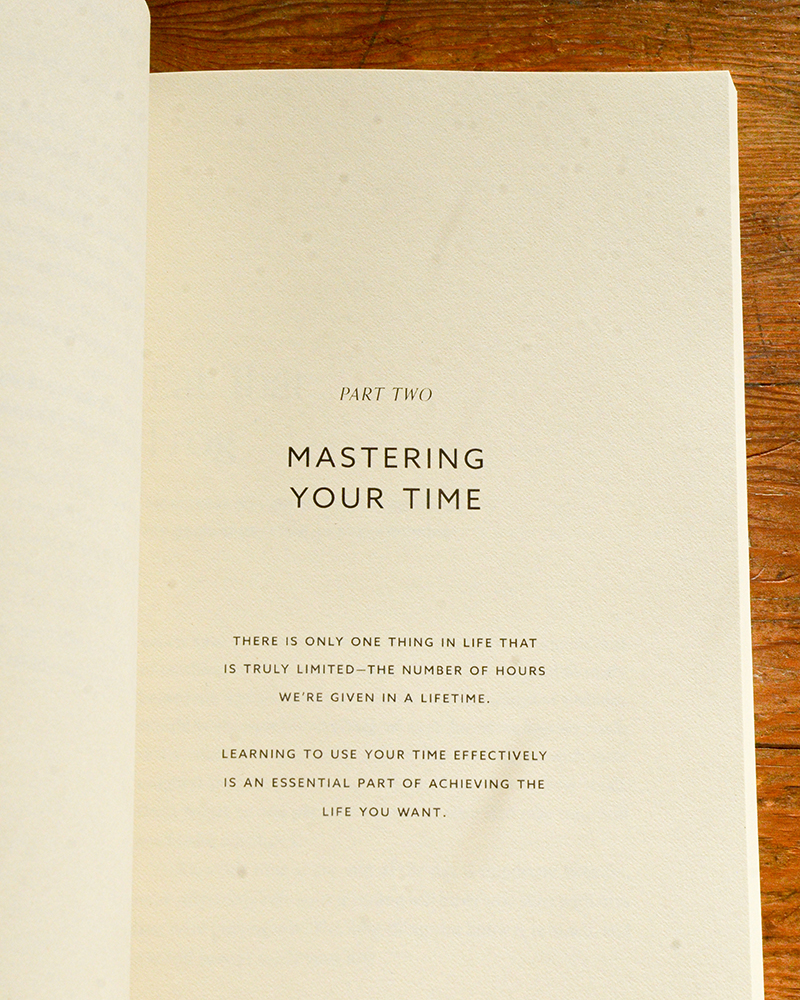 Interior page of the book, Letters to My Daughters, of a section introduction page called Mastering Your time