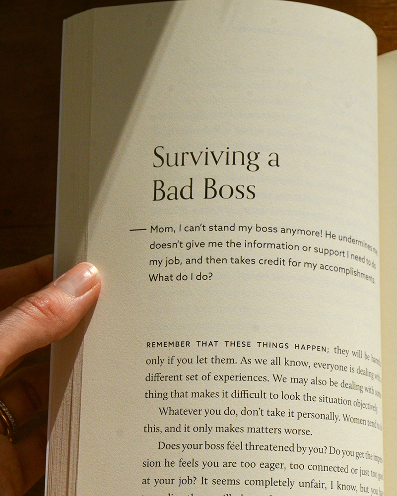 Interior page of the book, Letters to My Daughters, of a chapter introduction page called Surviving a Bad Boss