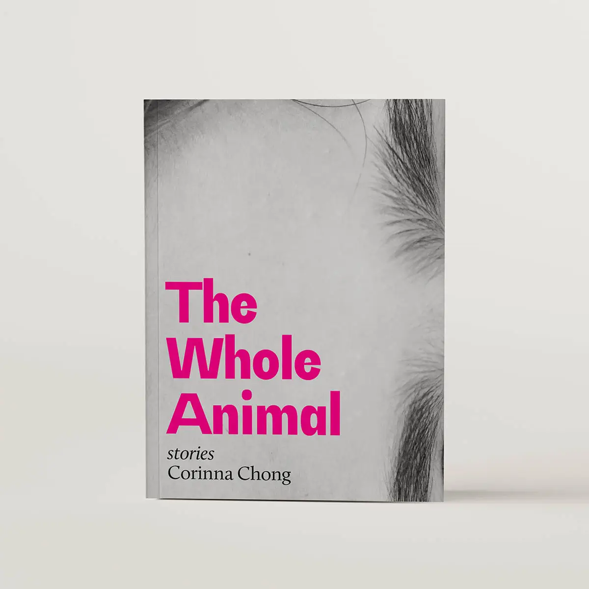 The Whole Animal book cover concept with a very zoomed in black adn white photo of a young girls eyebrows. The photo of the girl is turned on it's side. 