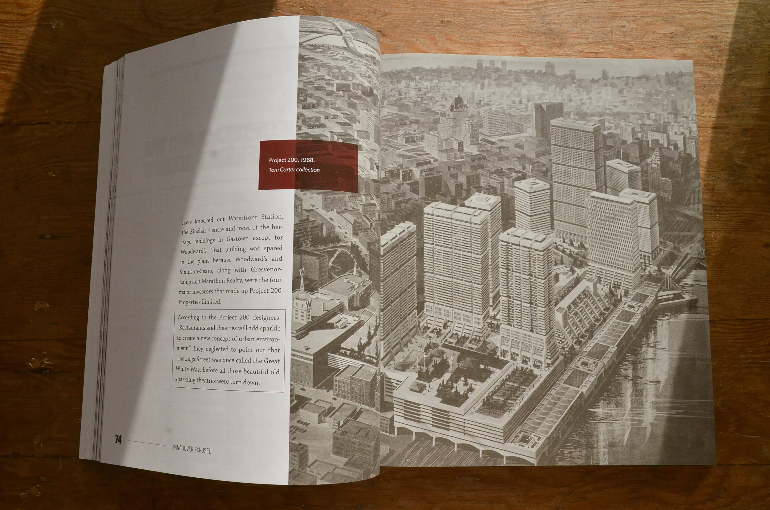 An example of our work, featuring the interior layout of a visual heavy history book, Vancouver Exposed.