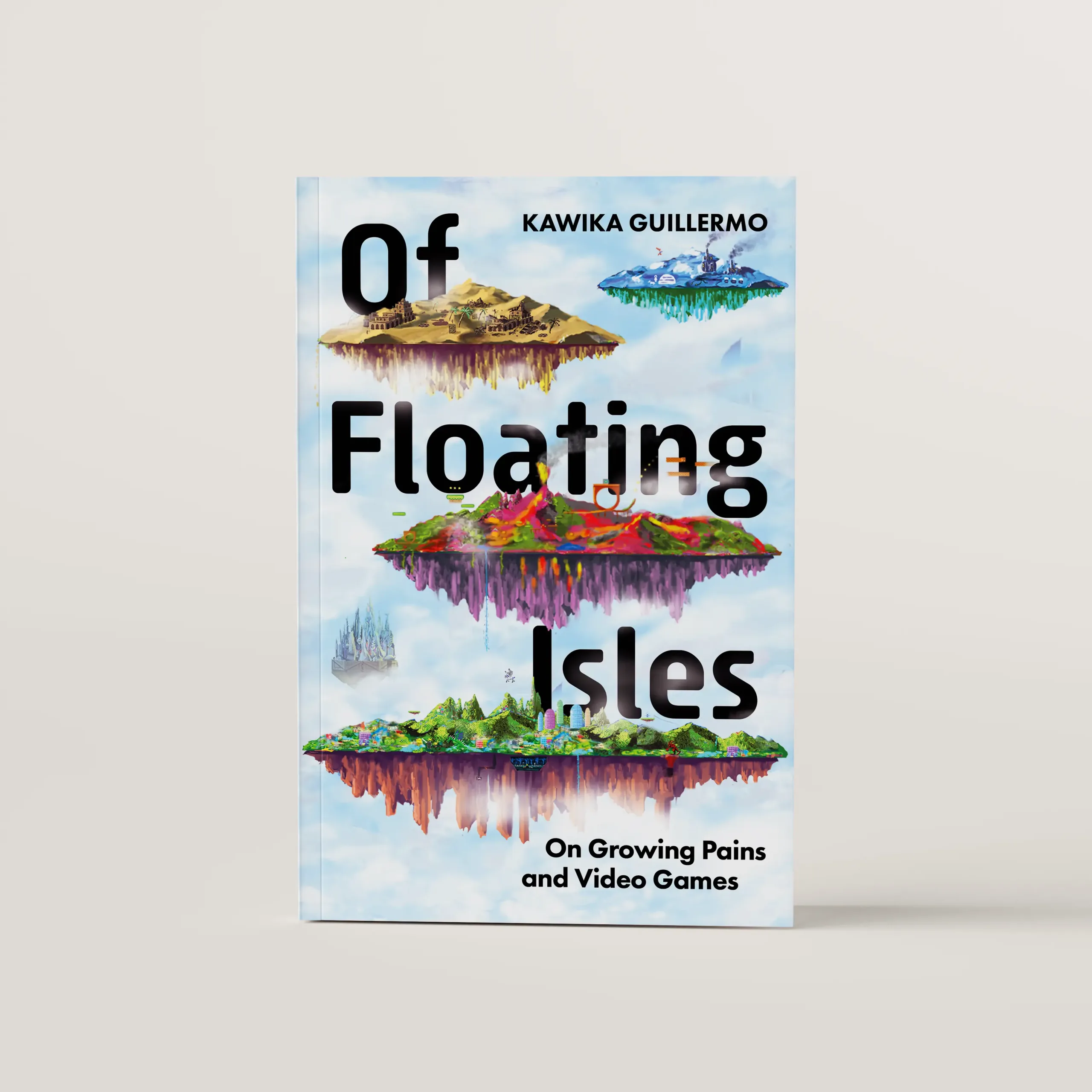 Of Floating Isles cover design, featuring a game style image with floating worlds